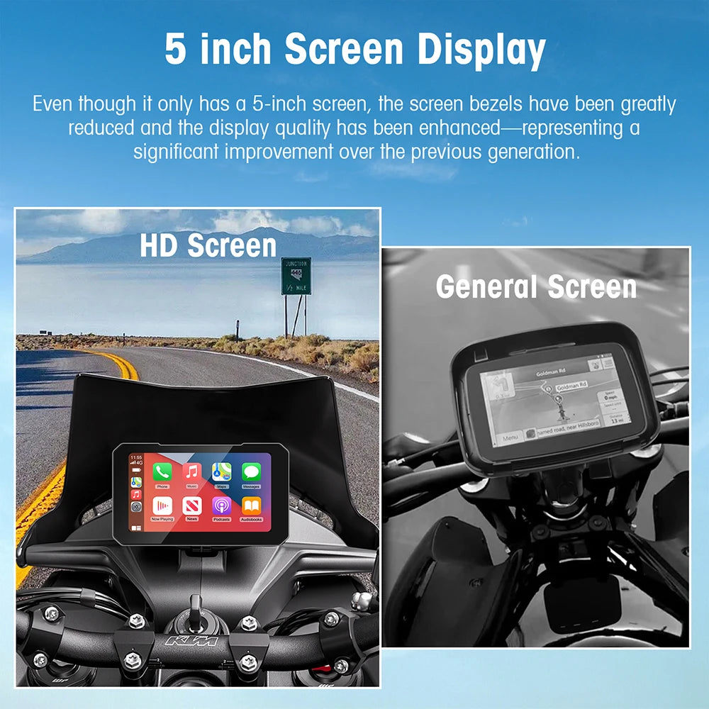 5-Inch Touch Screen Motorcycle CarPlay Screen Support Wireless CarPlay and Android Auto Waterproof