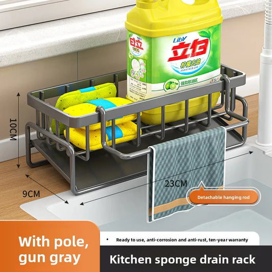Kitchen Sink Sponge Holder, Multifunctional Countertop Storage Organizer Basket, Household Sink Caddy for Rag, Dishcloth, Bathroom Vanity Table Drainage Rack