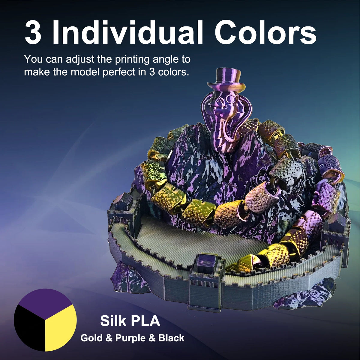 ERYONE 1KG Silk Triple Color Series PLA 3D Printer Filament 1.75mm, Tri-Color Coextrusion Silky Shiny Finish, 1kg Spool