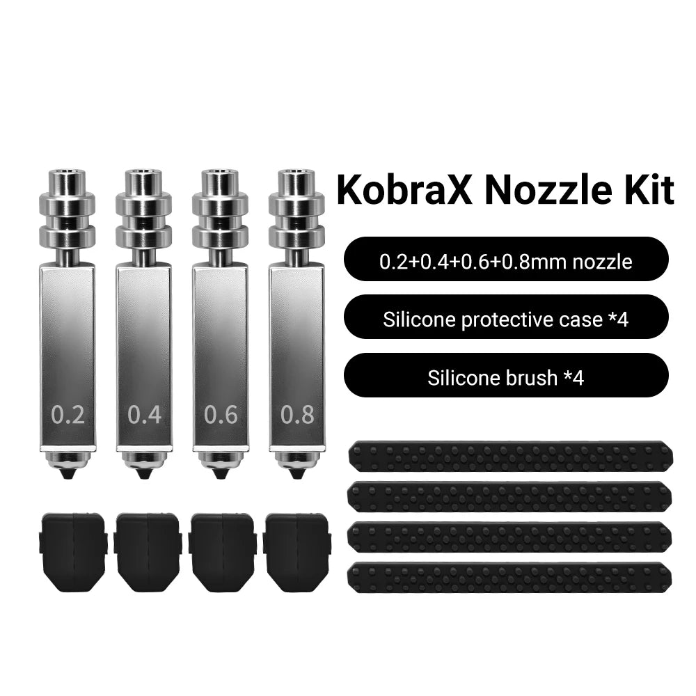 Anycubic Kobra X/Kobra 4 Bimetal Hotend Nozzle Kit 0.2 0.4 0.6 0.8mm Heating Assembly with Silicone Wiper 3D Printer Accessories