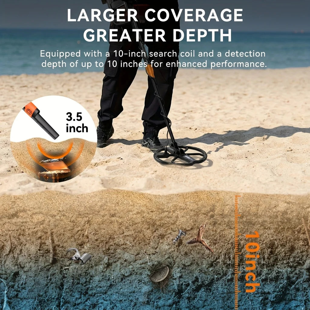 SUNPOW Metal Detector Kit with Pinpointer, 8"(20cm) IP68 Waterproof Coil High Accuracy, Lightweight LCD Display, Entry Level for Adults Kids, CE Certified Treasure Hunting