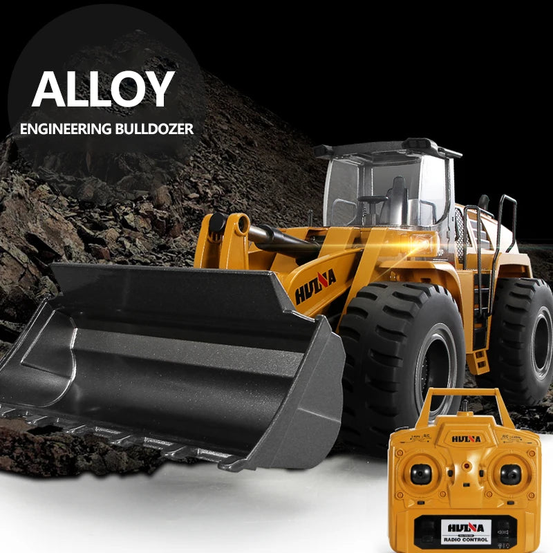1/14 22CH RC Bulldozer HUINA 1583 Semi-Alloy Heavy Truck Remote Control Loader Car Engineering Forklift Vehicle Toys