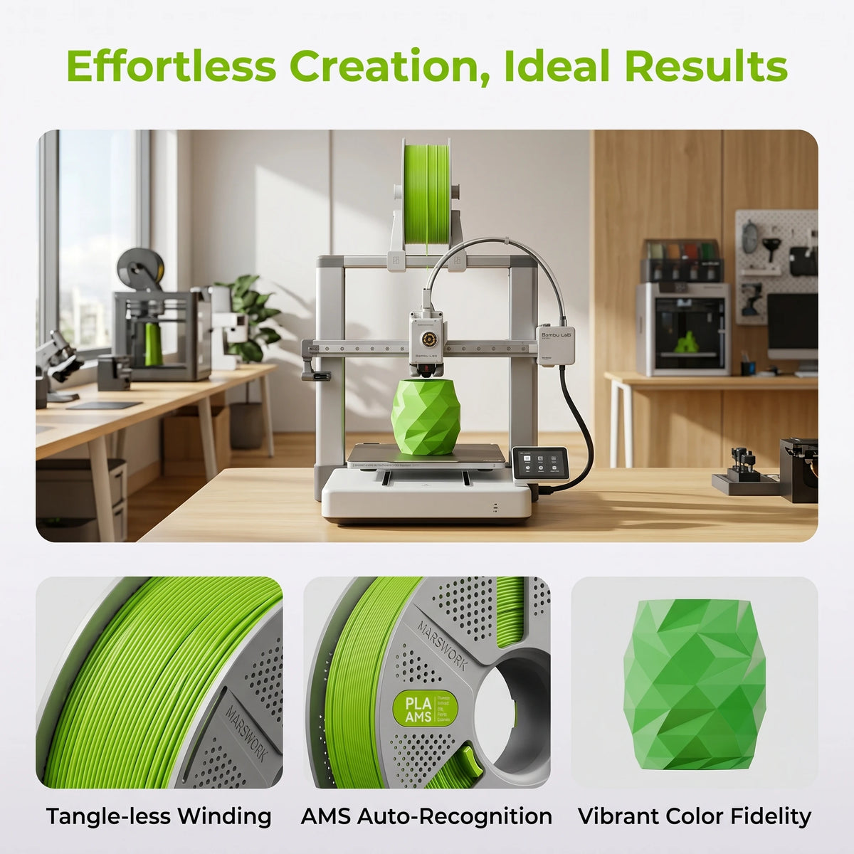 MarsWork Reusable Filament Double-finger pressing design Fit AMS recognition of Bambu Lab Printers PLA Basic 2.0 10kg 1.75mm Filament 1roll/1kg (2.2lbs)