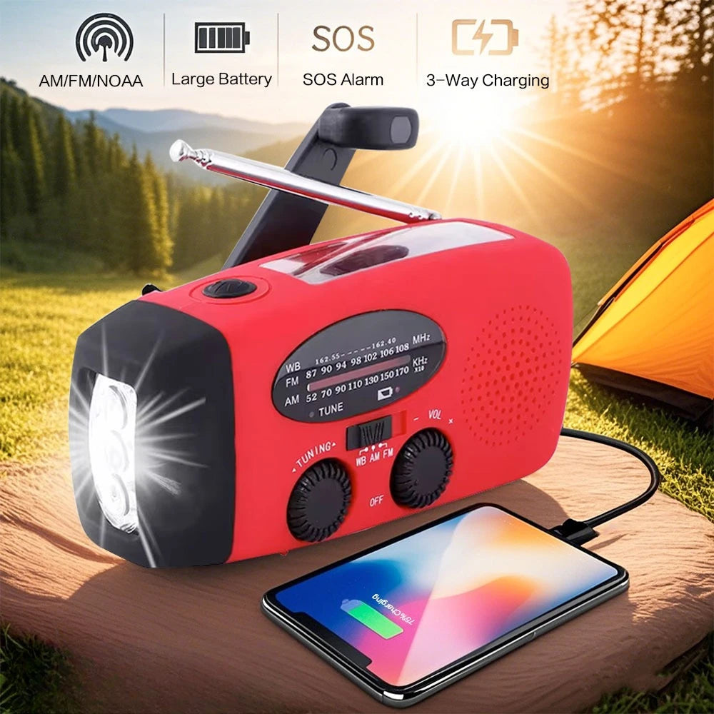 Portable Solar Hand Crank Radio with 2000mAh Power Bank Emergency Weather Radio AM FM NOAA Weather Alert LED Flashlight Survival Gear for Home Blackout Severe Weather Camping Hurricane Preparedness Emergency Kit for Home Offi