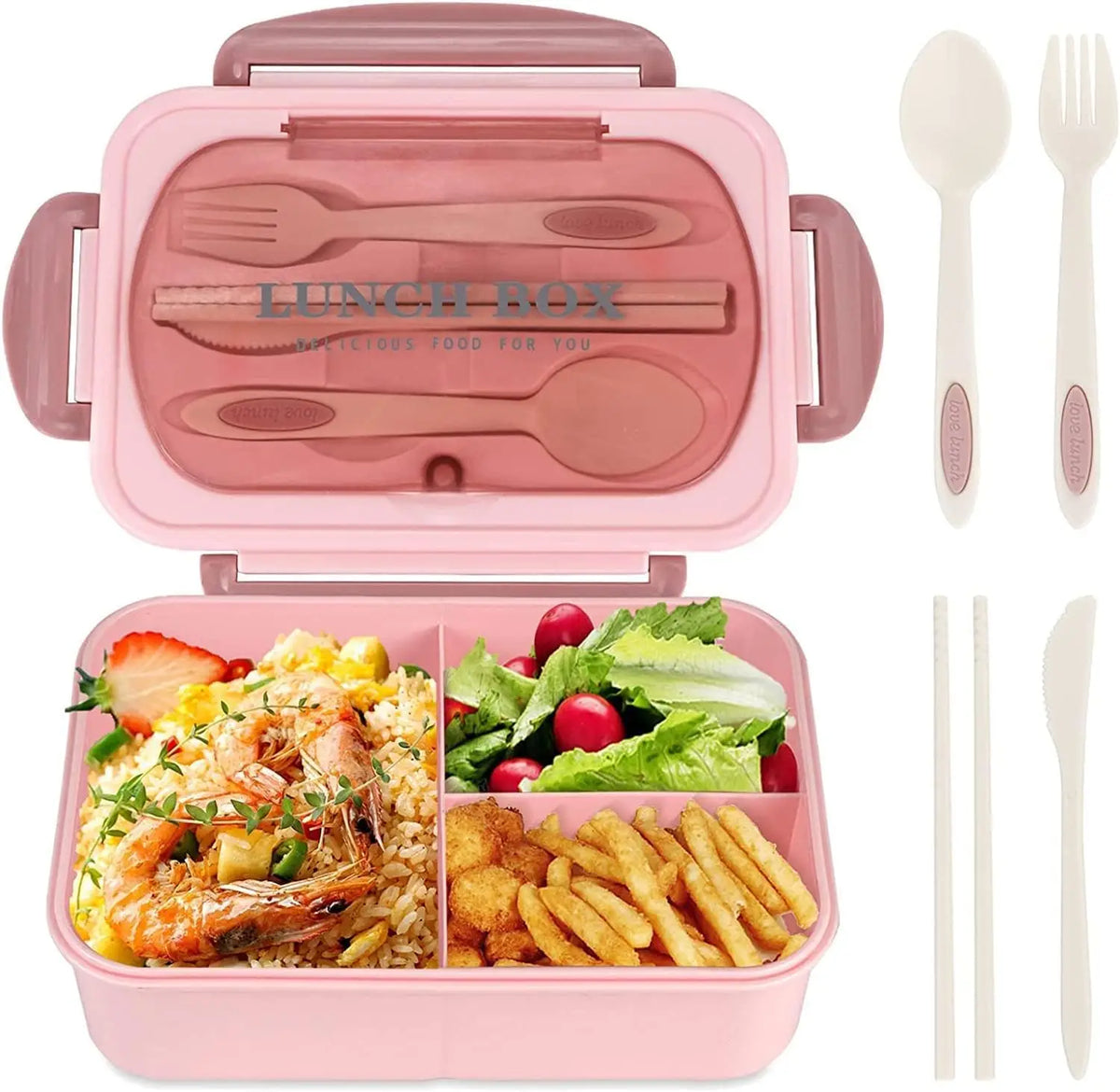 1200ML Bento Lunch Box For Adults Office Picnic, Leak-Resistant Container With Utensils, 3 Sections, Microwave-Safe ﻿