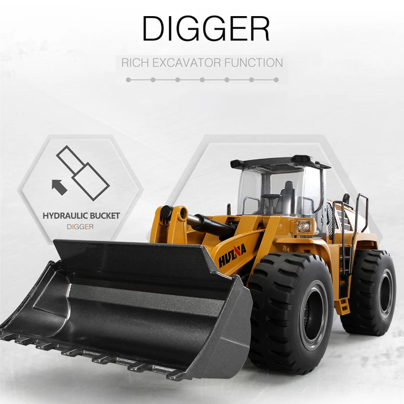 1/14 22CH RC Bulldozer HUINA 1583 Semi-Alloy Heavy Truck Remote Control Loader Car Engineering Forklift Vehicle Toys