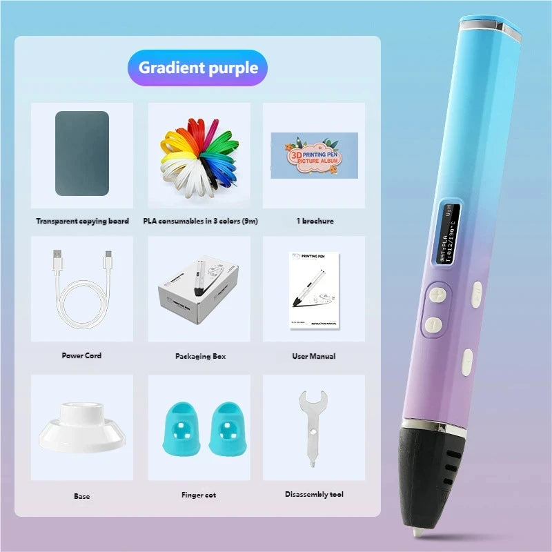 3D Printing Pen With Oled Display temperature Control And Fast Extrusion With PLA Filament For Doodling Making Holiday Presents