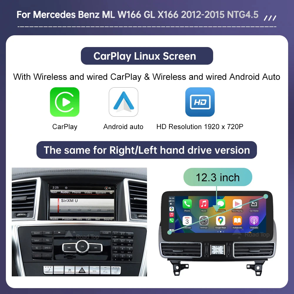 Linux Touch Screen Car Radio for Mercedes Benz ML W166 ML350 GL X166 2012-2015 GPS With Carplay Android Auto Airplay Mirroring
