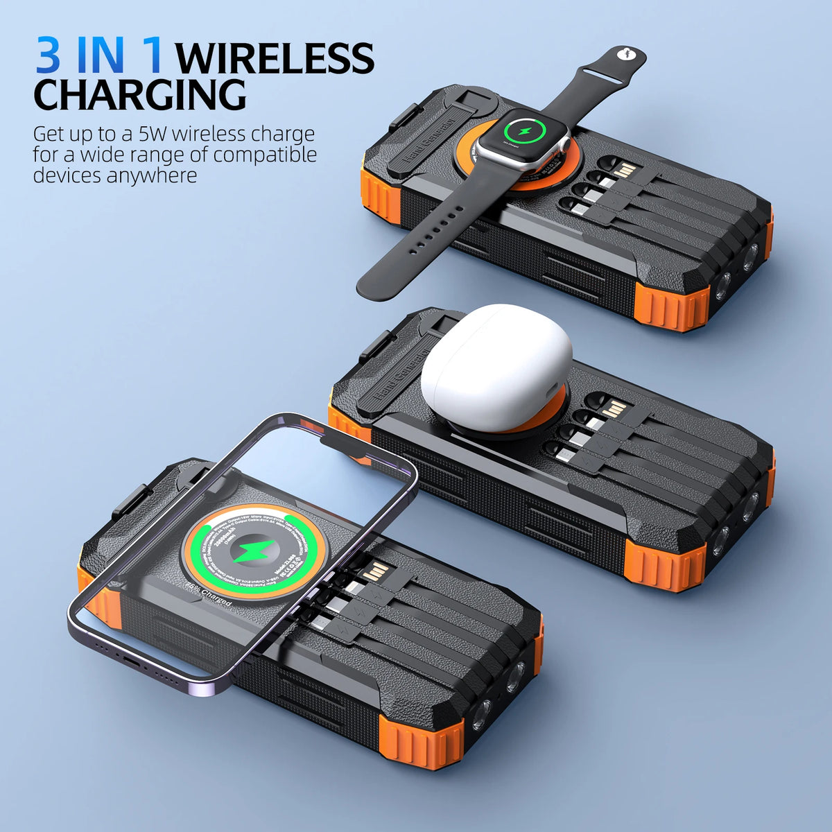 2026 NEW Solar Power Bank 80000mAh 22.5W Magnetic Wireless Powerbank Hand Crank with Cable Portable Charger for Outdoor Camping