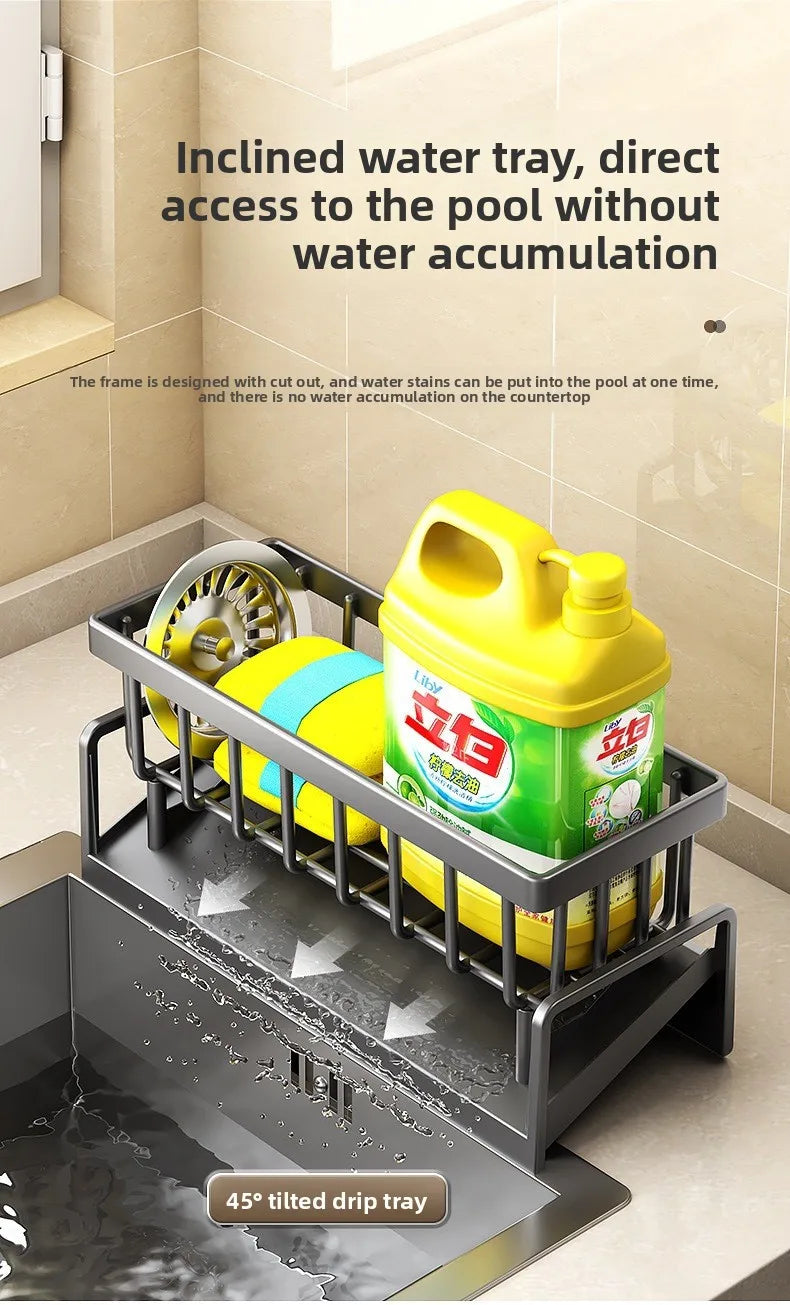 Kitchen Sink Sponge Holder, Multifunctional Countertop Storage Organizer Basket, Household Sink Caddy for Rag, Dishcloth, Bathroom Vanity Table Drainage Rack