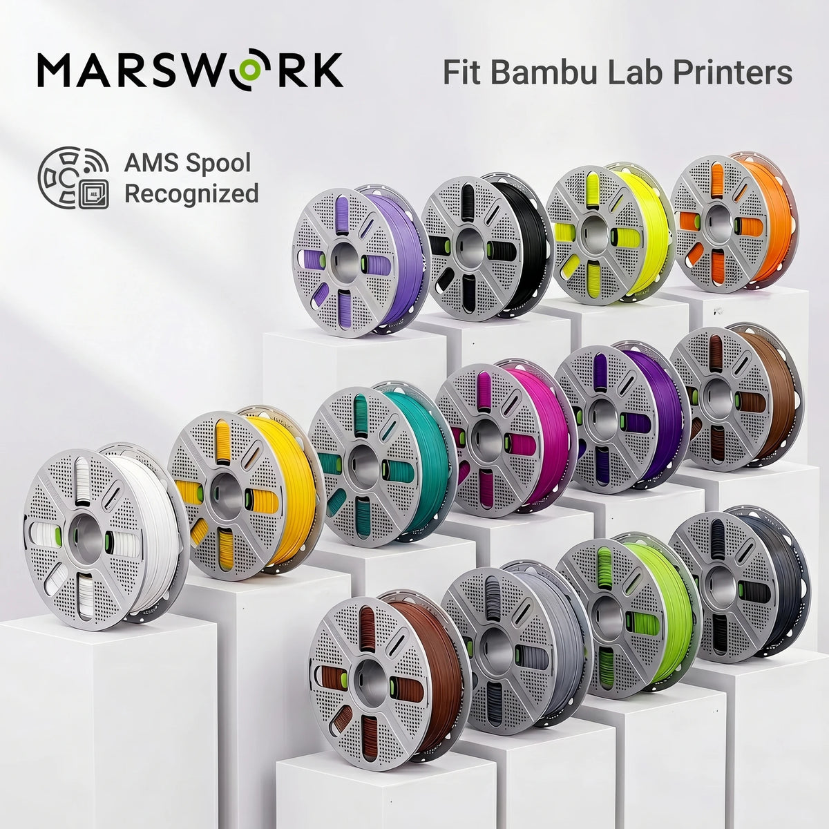 MarsWork Reusable Filament Double-finger pressing design Fit AMS recognition of Bambu Lab Printers PLA Basic 2.0 10kg 1.75mm Filament 1roll/1kg (2.2lbs)
