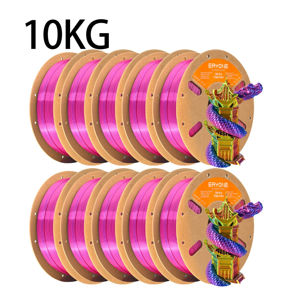 ERYONE 10KG Triple Color Silk PLA Premium Filament 3D Print Big Sale,Multicolor Available,1KG per Spool