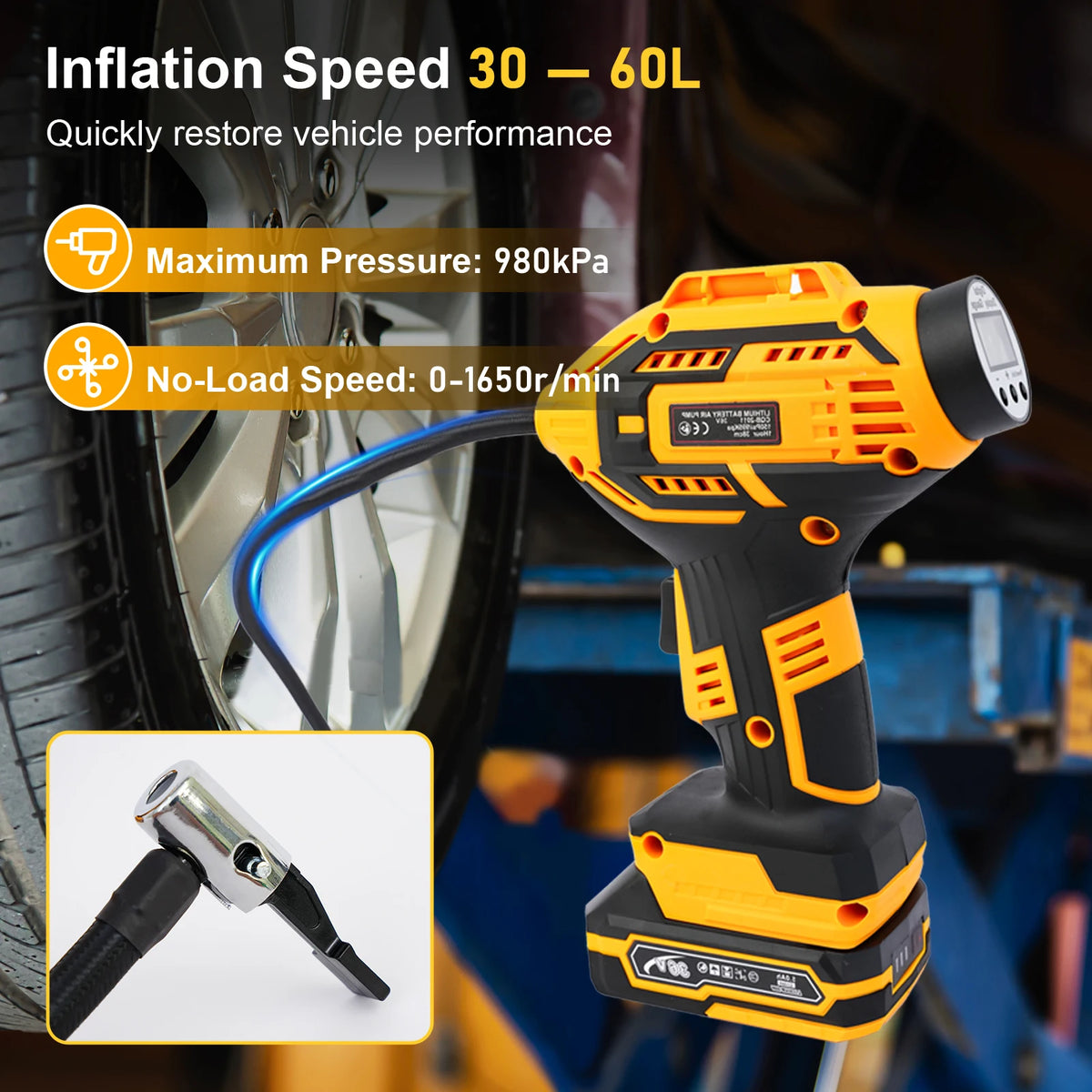 20V Portable Car Tire Inflator Pump Air Compressor with 12V Car Adapter Digital Display Blow Mold Case for Car Motorcycle BT