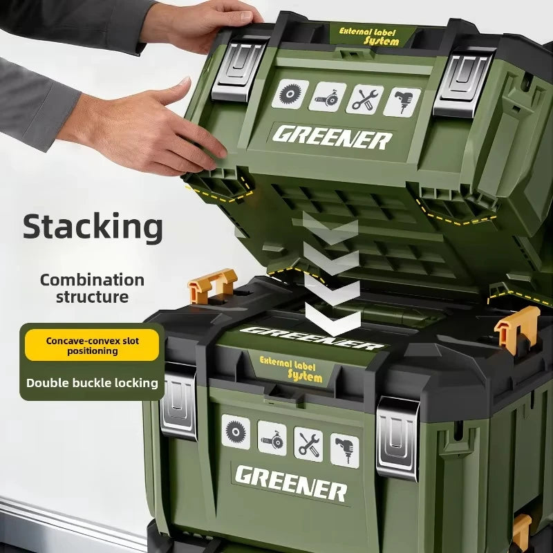Multi Functional Large Capacity Stackable Toolbox Set, Large Hardware Widened Storage Box