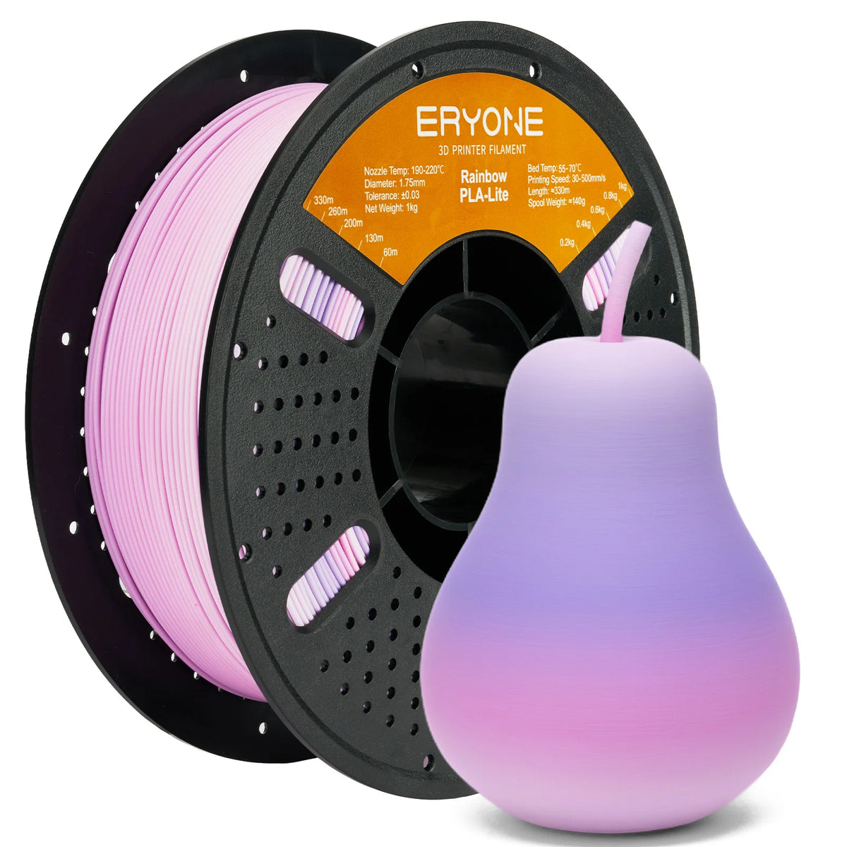 ERYONE 1KG PLA Lite Rainbow 3D Printer Filament, Changing Filament 1.75mm, Multicolor Gradient 1KG Spool Fit Most FDM Printers