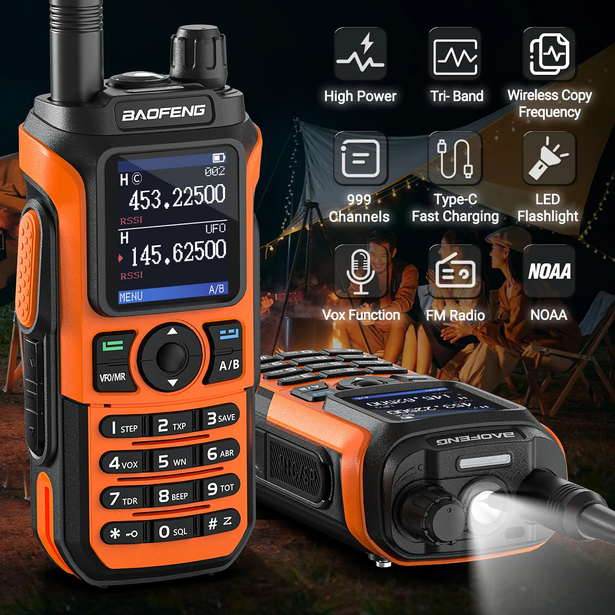 2x Baofeng UV-21 PRO Walkie Talkie Long Range Wireless Copy Frequency Type-C Charger Tri band Powerful Waterproof Two Way Radio