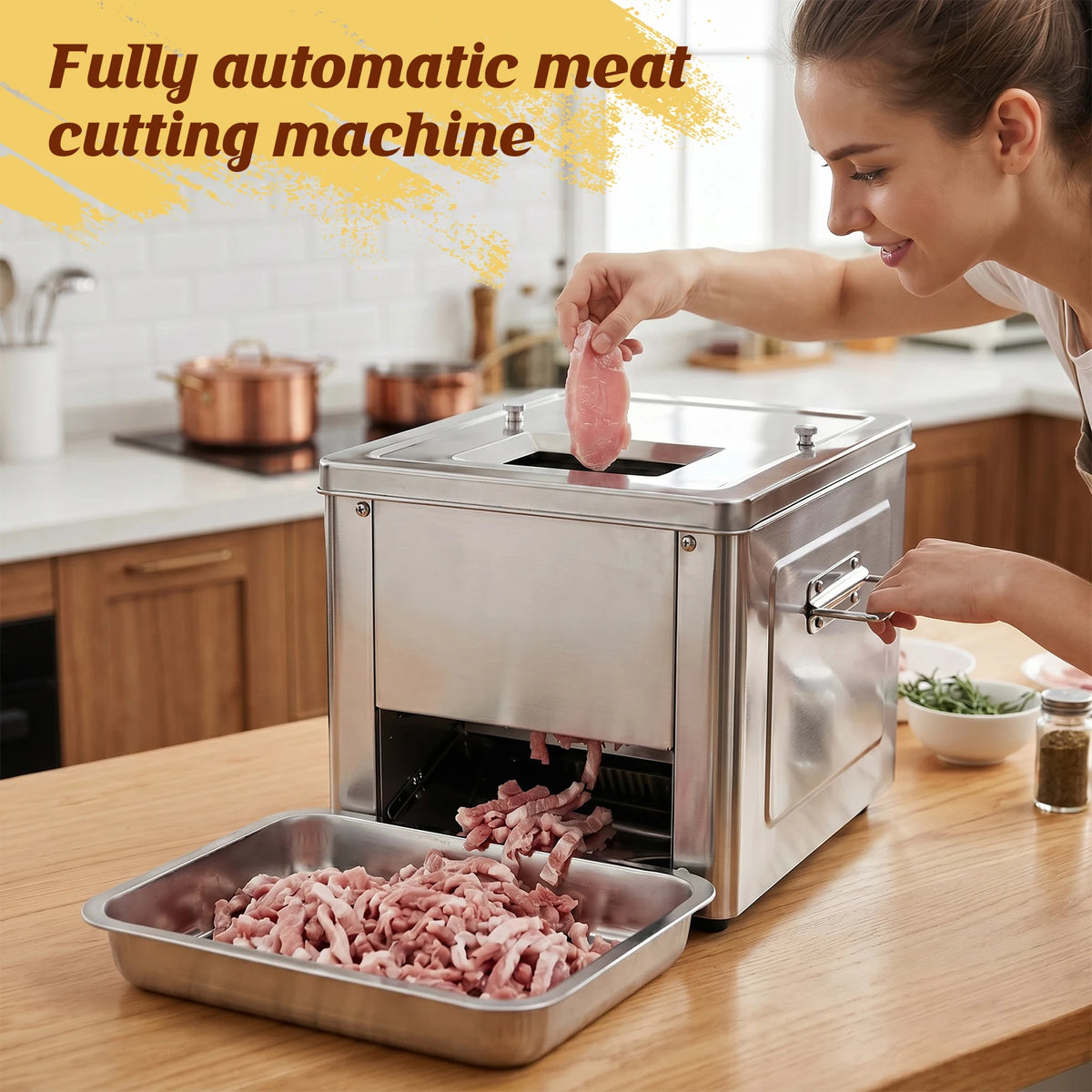 Commercial 850W Stainless Steel Electric Meat Slicer Household Meat Grinder Automatic Fish Vegetable Cutter Fillet Shredded Cut
