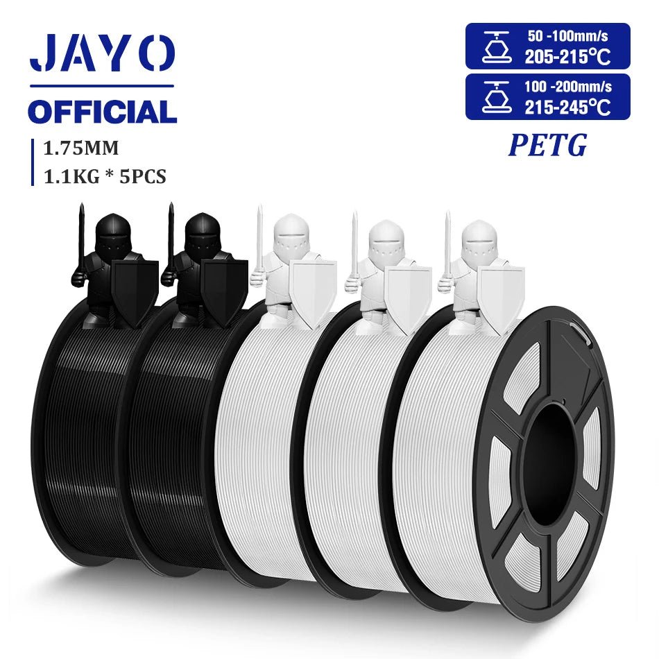 JAYO 5 Rolls 3D Filament PLA/PLA META/PETG/SILK PLA+/Wood/PLA Marblel/ APLA 1.75mm1.1KG 3D Printer Filament for FDM Muticolor