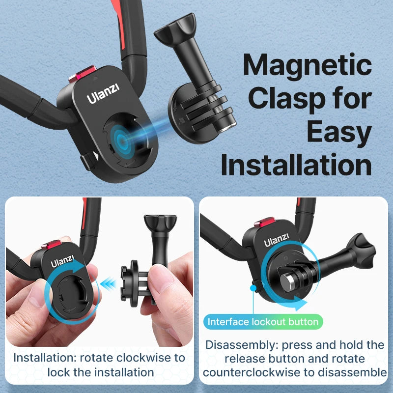Ulanzi Go-Quick II Magnetic Silicone Neck Holder Mount For GoPro Hero 13 12 for Insta360 for DJI Osmo Action Camera Accessorie