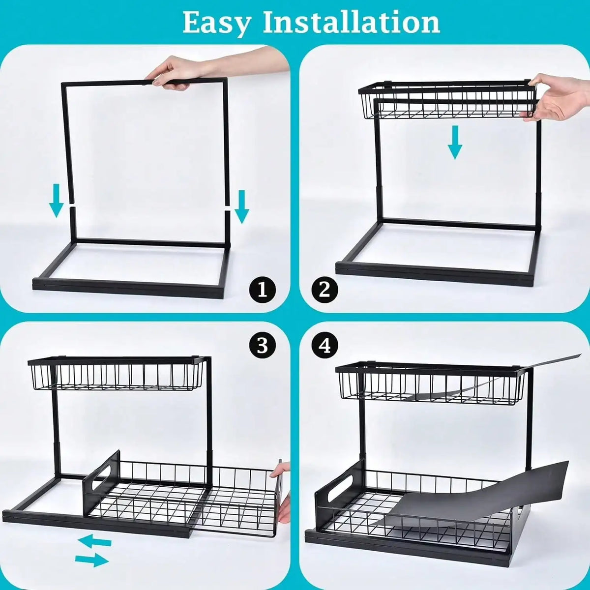 1/2pcs Under Sink Organizer With Pull-Out Drawer, Slide-Out Cabinet Storage Shelf For Kitchen & Bathroom, Space-Saving Under Cabinet Organizer