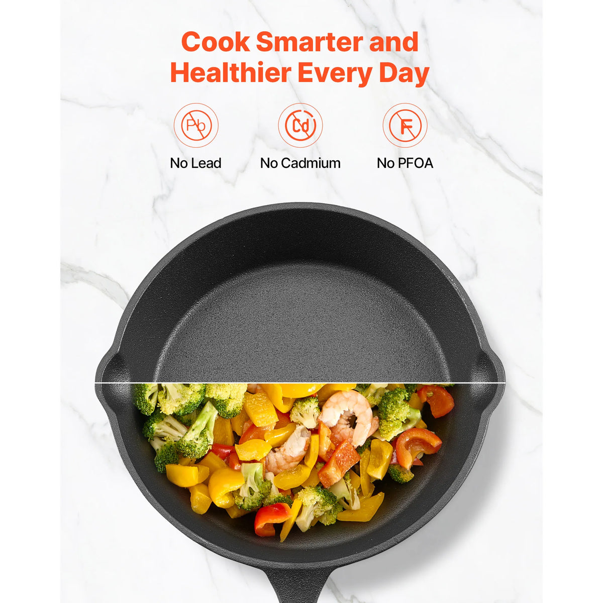 SucceBuy Cast Iron Skillet 4-Piece Frying Pan Set Skillets w/ Heat-Resistant Silicone Handle Kitchen Cookware for Gas Electrical