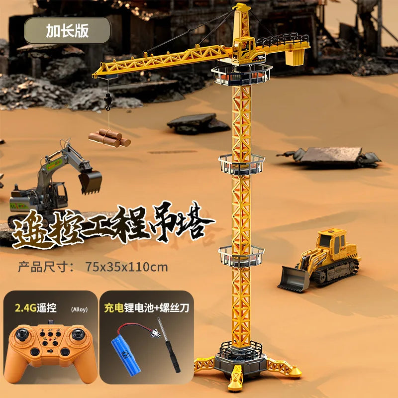 Super Size 1.1 Meter Remote Control Tower Crane Toy Model Heavy Duty RC Truck Engineering Car Crane Lifter Toy For Kids