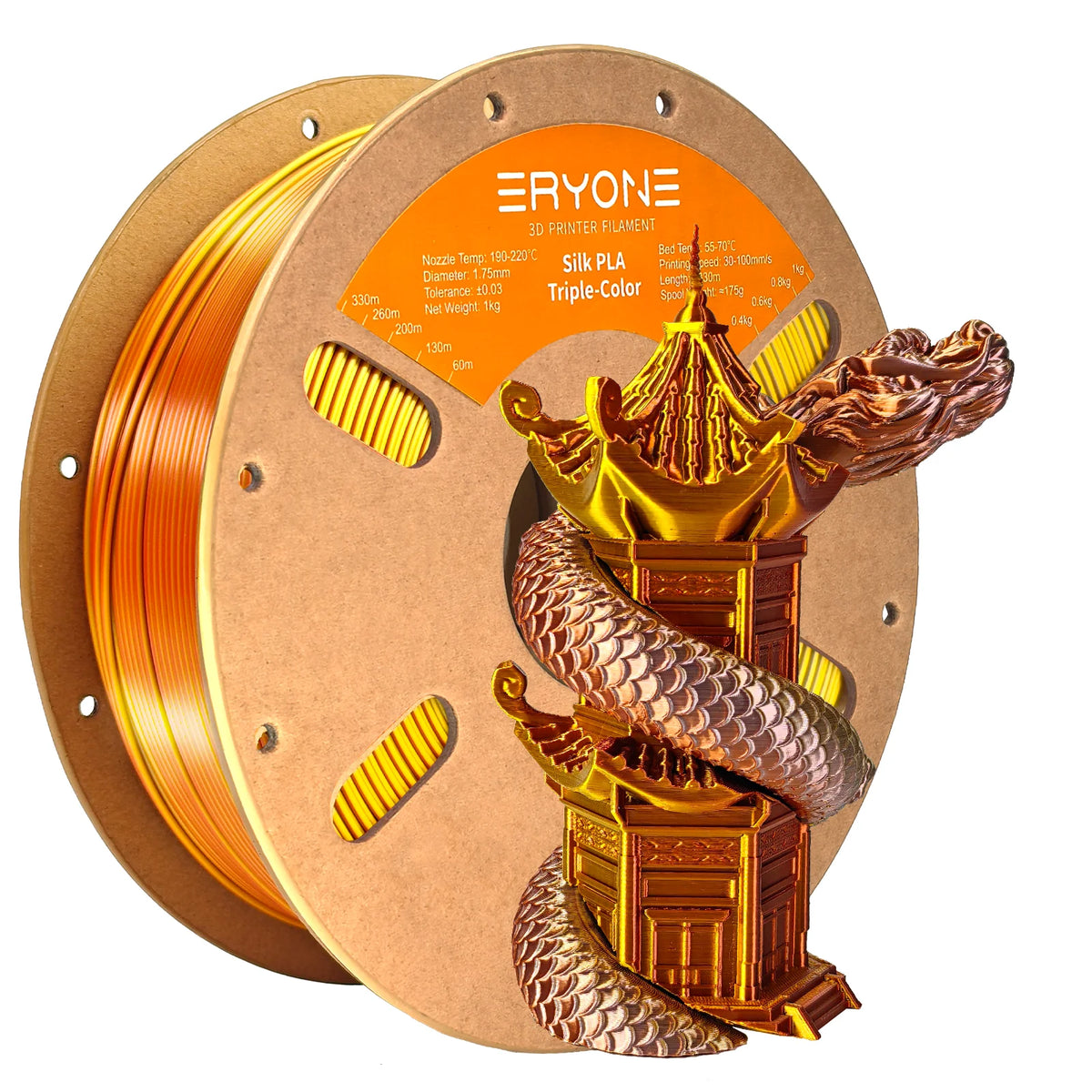 ERYONE 1KG Silk Triple Color Series PLA 3D Printer Filament 1.75mm, Tri-Color Coextrusion Silky Shiny Finish, 1kg Spool