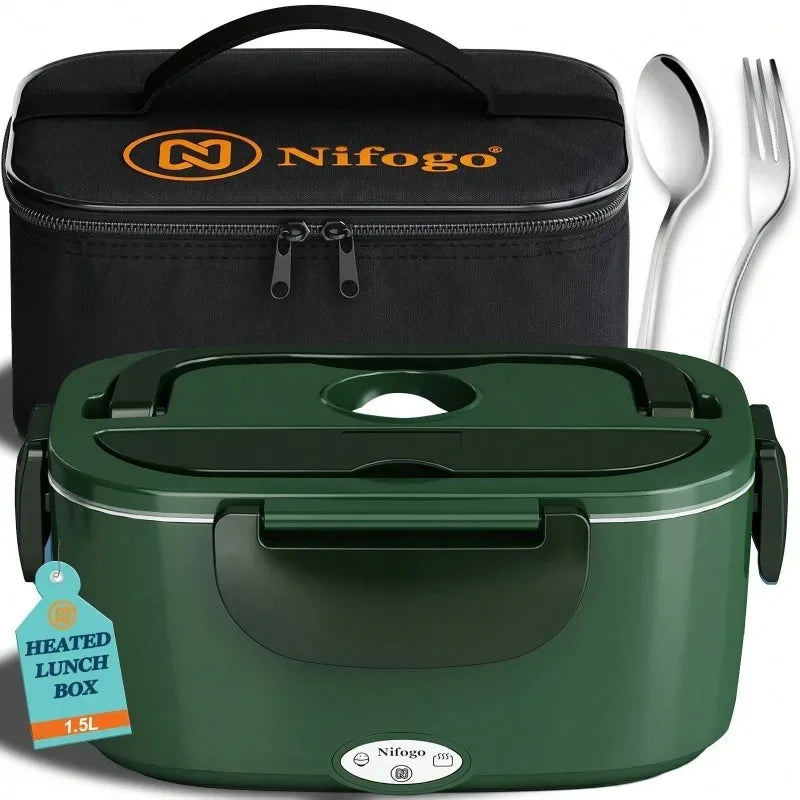 100W 360° Even‑Heated Electric Lunch Box,1.5L BPA‑Free 304 Stainless‑Steel Portable Food Warmer,12V Car & Home Dual‑Use Heated Bento Box with Insulated Carry Bag for Daily Office‑Use
