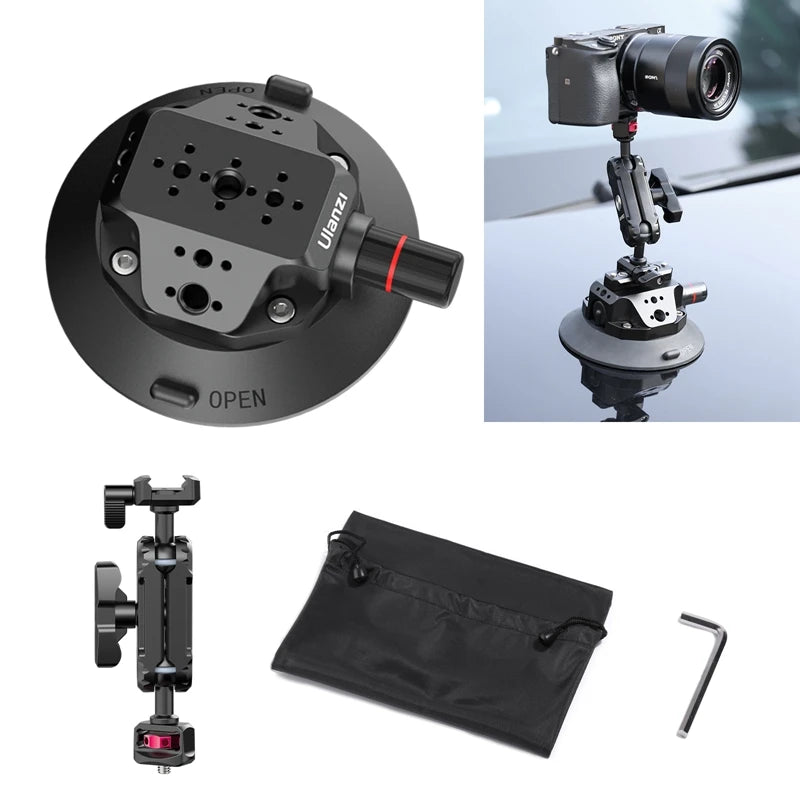 Ulanzi Car Phone Action Camera Holder Hand Pump Suction Cup 360° Adjustable 1/4" for GoPro for Insta360 DJI Action Smart Phone